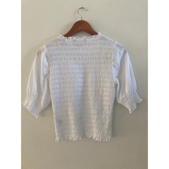 Veronica Beard Langston Smocked Ruffle Top Blouse White Elevated Basic M Cotton - Picture 11 of 11